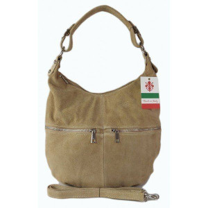 Klasyczny worek na ramię ,zamki suwaki XL A4 Shopper bag zamsz naturalny be