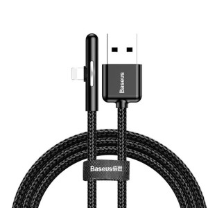 Baseus kątowy nylonowy kabel przewód USB Lightning dla graczy 2.4A 1m czarn
