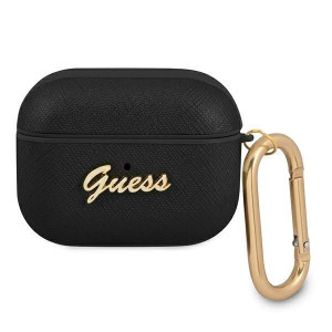 Guess GUAPSASMK AirPods Pro cover czarny/black Saffiano Script Metal Collec