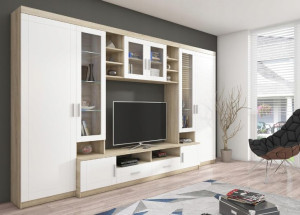 PRATO meblościanka 340 cm LED BIAŁY / DĄB SONOMA