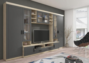 PRATO meblościanka 340 cm LED GRAFIT / DĄB SONOMA