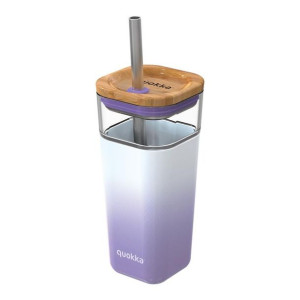Quokka Liquid Cube - Kubek szklany 540 ml ze słomką ze stali nierdzewnej (L