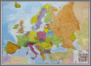 EUROPA  mapa ścienna 'Magnetyczna' + rama aluminiowa + znaczniki
