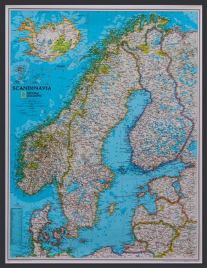 SKANDYNAWIA CLASSIC  mapa ścienna 'Magnetyczna' + rama aluminiowa + znaczni