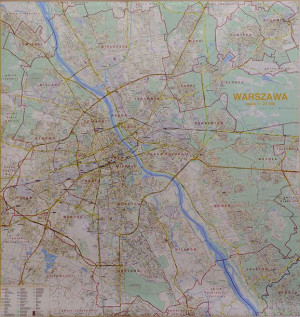 WARSZAWA MAPA ŚCIENNA  mapa ścienna 'Magnetyczna' + rama aluminiowa + znacz