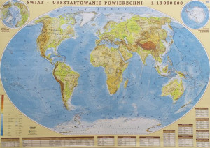 ŚWIAT MAPA ŚCIENNA FIZYCZNA  mapa ścienna plakat arkusz do oprawy powieszen