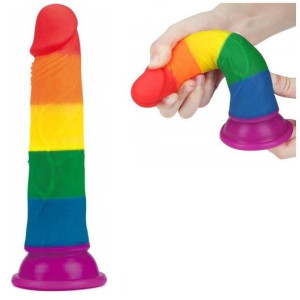 DIldo LGBT Tęczowy Penis z Przyssawką 18,5cm