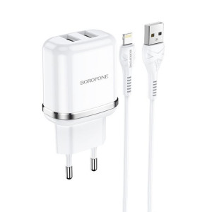 Borofone ładowarka sieciowa DBN4 Aspiring 2xUSB 2,4A z kablem USB na Lightn