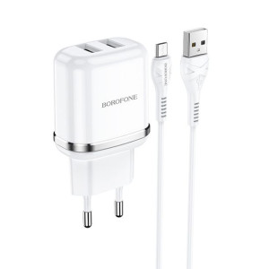 Borofone ładowarka sieciowa DBN4 Aspiring 2xUSB 2,4A z kablem USB na Typ C