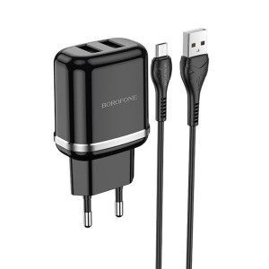Borofone ładowarka sieciowa DBN4 Aspiring 2xUSB 2,4A z kablem USB na Typ C