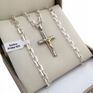Srebrny Łańcuszek Ankier Pełny + Krzyżyk Próba 925