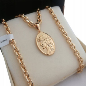 Złoty Łańcuszek Ankier+medalik Jezus 18k 55cm 5mm