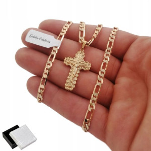 Złoty Łańcuszek Figaro 4mm + Krzyżyk 18k Gwarancja