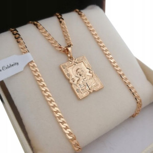 Złoty Łańcuszek Pancerka 55cm+medalik Jezus 18k