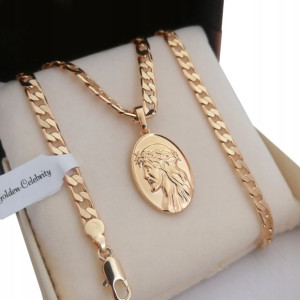 Złoty Łańcuszek Pancerka+medalik Jezus 18k 55cm5mm
