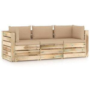 Ogrodowa sofa 3-os z poduszkami, impregnowane na zielono drewno