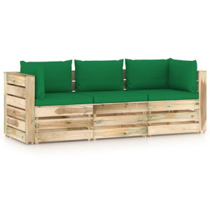 Ogrodowa sofa 3-os z poduszkami, impregnowane na zielono drewno