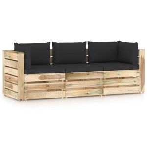 Ogrodowa sofa 3-os z poduszkami, impregnowane na zielono drewno