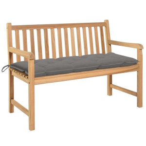 Ławka ogrodowa z szarą poduszką, 120 cm, lite drewno tekowe