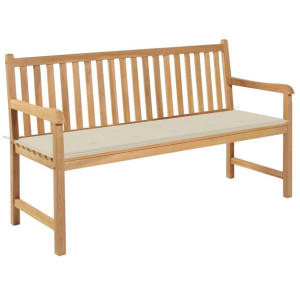 Ławka ogrodowa z kremową poduszką, 150 cm, lite drewno tekowe