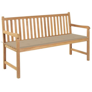 Ławka ogrodowa z beżową poduszką, 150 cm, lite drewno tekowe