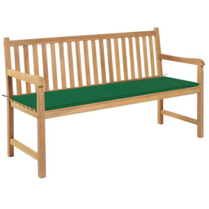 Ławka ogrodowa z zieloną poduszką, 150 cm, lite drewno tekowe