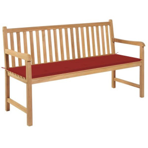 Ławka ogrodowa z czerwoną poduszką, 150 cm, lite drewno tekowe