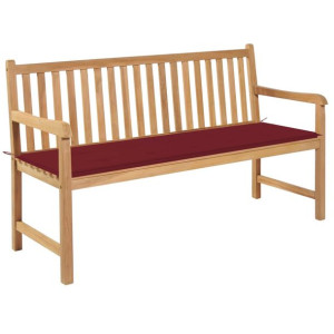 Ławka ogrodowa z czerwoną poduszką, 150 cm, lite drewno tekowe
