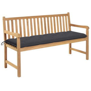 Ławka ogrodowa z antracytową poduszką, 150 cm, drewno tekowe