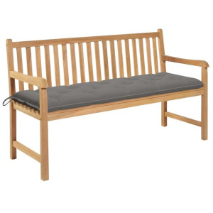Ławka ogrodowa z szarą poduszką, 150 cm, lite drewno tekowe