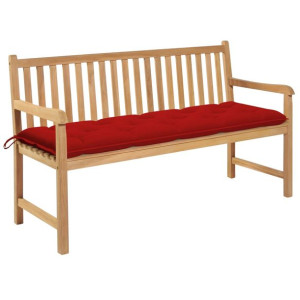 Ławka ogrodowa z czerwoną poduszką, 150 cm, lite drewno tekowe