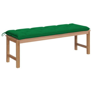 Ławka ogrodowa z zieloną poduszką, 150 cm, lite drewno tekowe