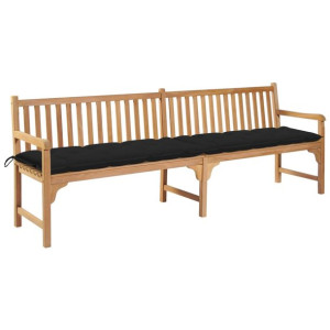 Ławka ogrodowa z czarną poduszką, 240 cm, lite drewno tekowe