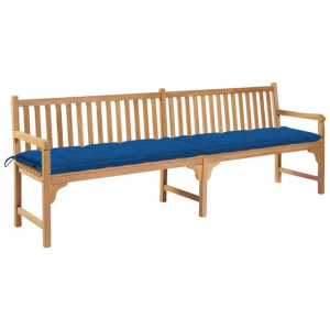 Ławka ogrodowa z niebieską poduszką, 240 cm, lite drewno tekowe