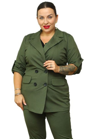 Żakiet CECYLIA dwurzędowy elegancki khaki 50 PLUS SIZE