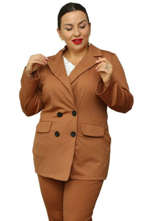 Żakiet CECYLIA dwurzędowy elegancki camel 52 PLUS SIZE