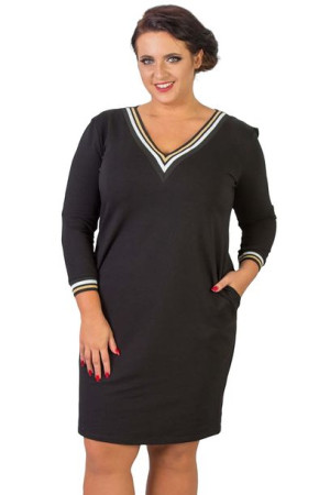 Sukienka AGATA długi rękaw ze złotym ściągaczem czarna 48 PLUS SIZE