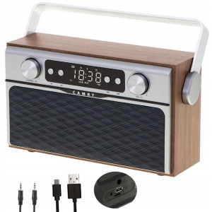 Radio Fm Drewniane Retro Bluetooth Usb Aux Zegar