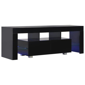 Szafka pod TV ze światłem LED, błyszcząca, czarna, 130x35x45cm