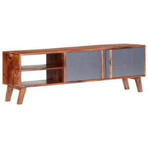 Szafka pod TV, szara, 140x30x45 cm, lite drewno sheesham