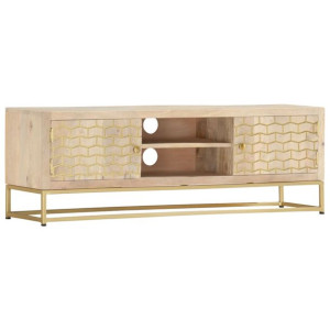 Szafka pod TV, złota, 120x30x40 cm, lite drewno mango
