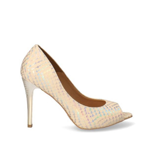Czółenka beżowe holograficzne peep toe 35