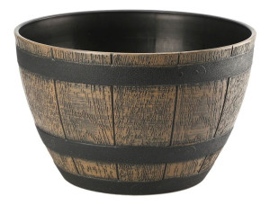 Donica okrągła skrzynka beczka BARREL 50 cm imitacja drewna tworzywo brązow