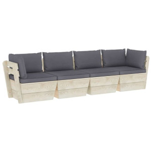 Ogrodowa sofa 4-osobowa z palet, z poduszkami, drewno świerkowe