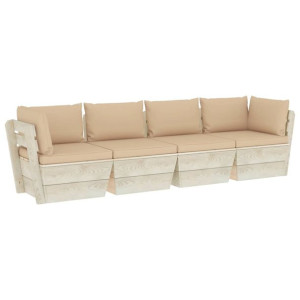 Ogrodowa sofa 4-osobowa z palet, z poduszkami, drewno świerkowe