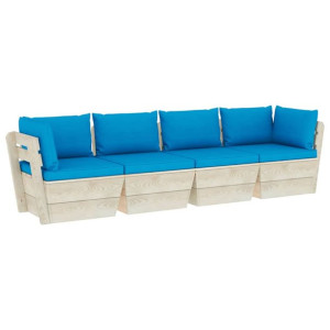 Ogrodowa sofa 4-osobowa z palet, z poduszkami, drewno świerkowe