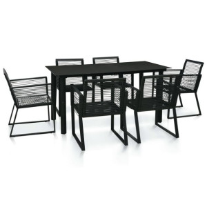 7-cz. zestaw mebli ogrodowych, rattan PVC, czarny