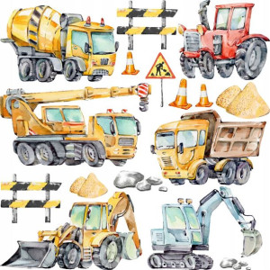 NAKLEJKI budowa BETONIARKA traktor ścianę dzieci M