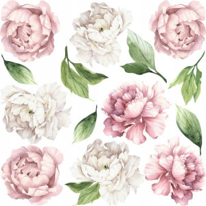 Naklejka ścianę różowe PIWONIE peonie kwiaty 100cm