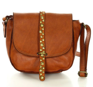 MARCO MAZZINI Torebka listonoszka saddle bag dżety genuine leather camel